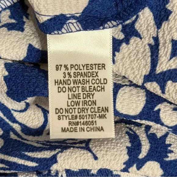 Monteau Los Angeles Women’s Dress Size Large Blue & White Floral Buttons - Picture 7 of 16